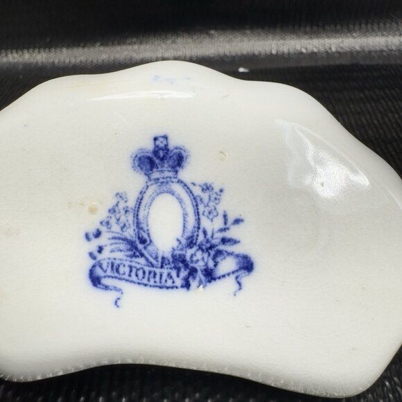 Antique Staffordshire Ironstone Lid Porcelain Flow Blue Rose Made in England VTG - Picture 7 of 13